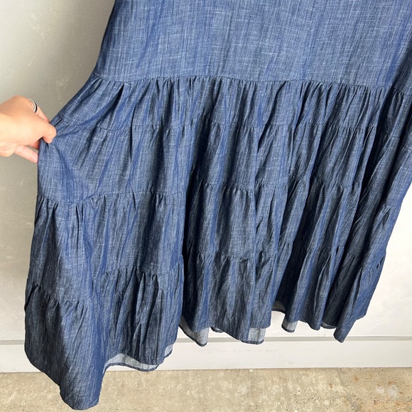Wayward Fancies Eshakti size 3X maxi dress tier cotton chambray blue sleeveless - Picture 9 of 13